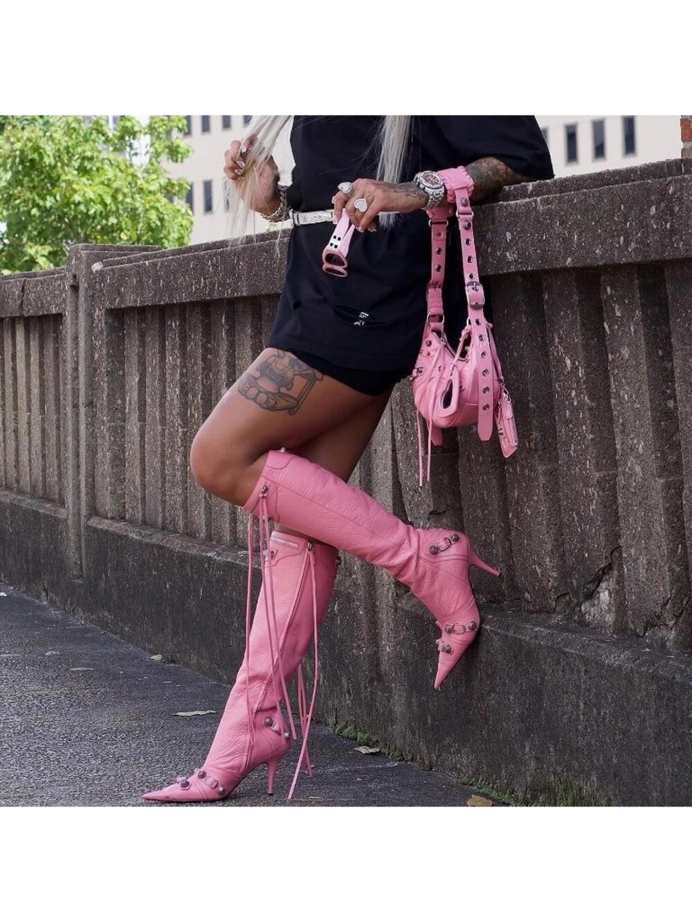 Women's Pink Stiletto Knee High Boots Pointed Toe Boot High Heel Boots Zipper - Picture 6 of 7